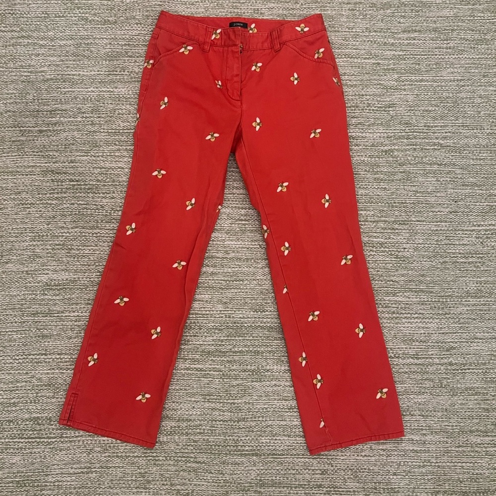 Vintage J.Crew SAMPLE | Embroidered Bees on “Flame” Red Pants